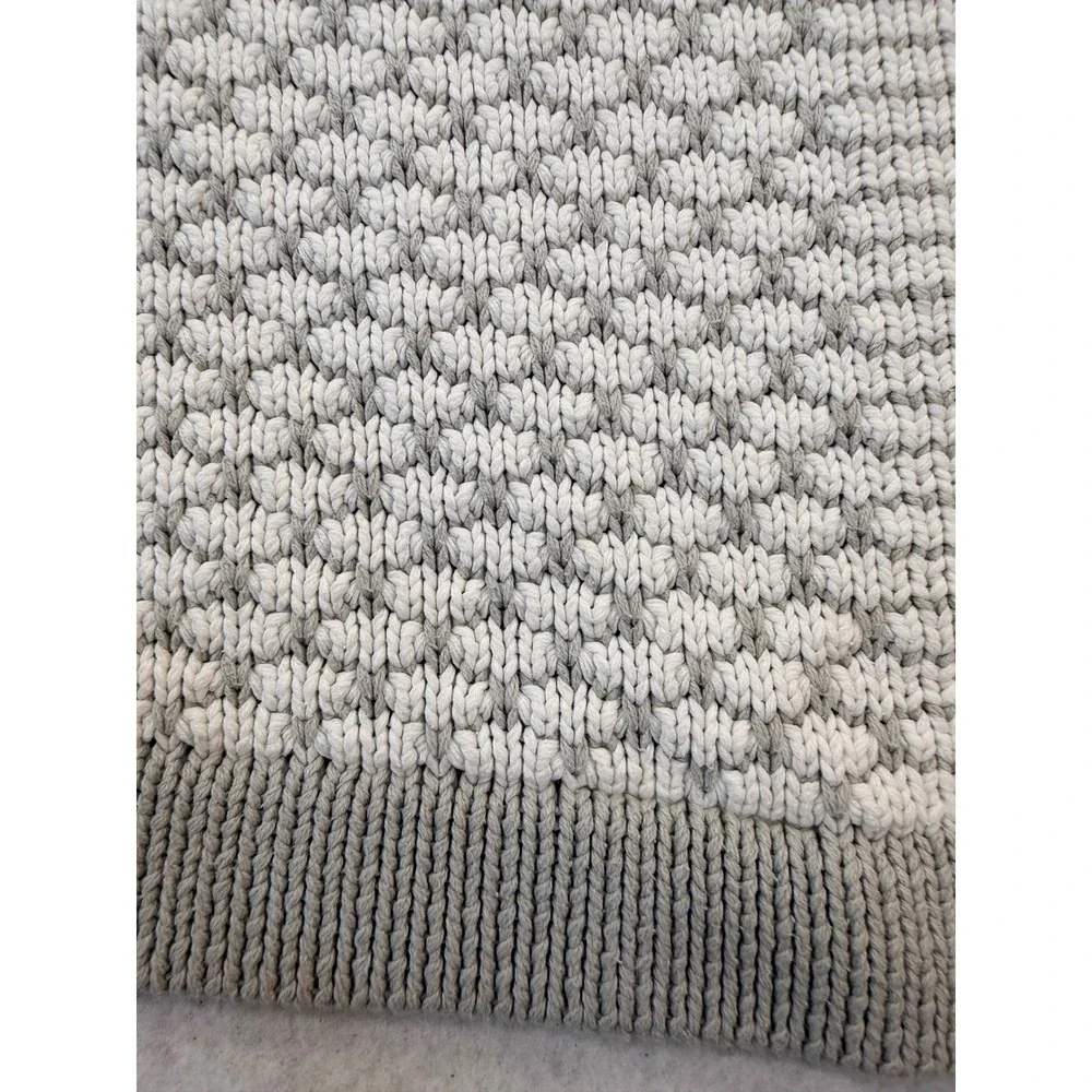Pottery Barn Kids White Grey Honeycomb Popcorn Knit Baby Blanket 36x28 5071